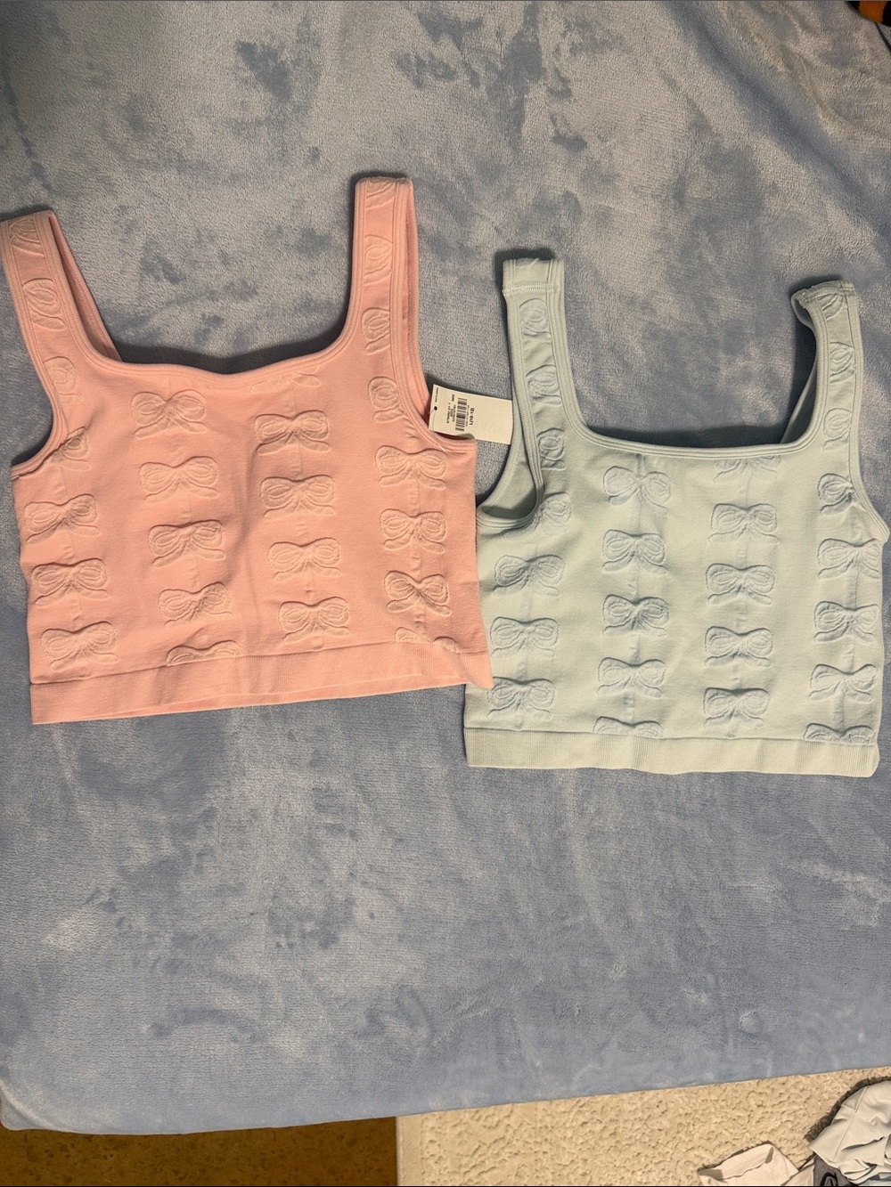 Old Navy Girls' Bow Knit Tank Tops - Pink & Light Blue